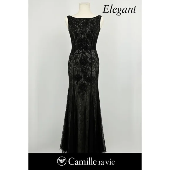Camille La Vie | Dresses | Camille La Vie Black Lace Gown Sz Beaded Formal  Dress Evening Prom Elegant | Poshmark
